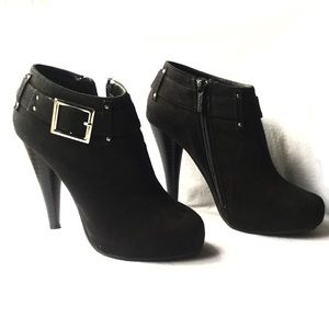 Black Suede Buckle Booties